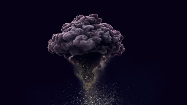 Dark explosive cloud formation art animated overlay, transparent 4K video, alpha channel, ProRes 4444