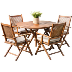 Elegant Teak Wood Patio Dining Set: 4 Chairs & Round Table