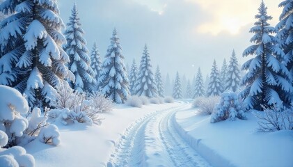 Naklejka premium Frozen landscape blanketed in pristine snow, icy branches glistening under a cold winter sky Perfect for winter wonderland, cold weather, or frozen scenery themes , snow, antarctic, majestic