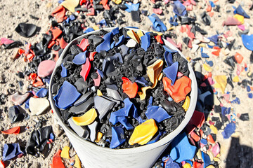 macro shot of crushed plastic waste