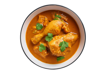 Chicken curry top view full length isolated on transparent or white background