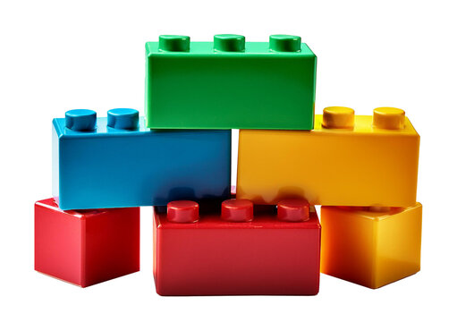 Colorful building blocks isolated on transparent or white background