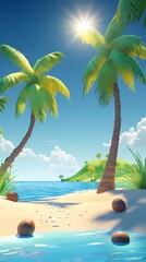 Naklejka premium cartoon beach island landscape illustration poster background