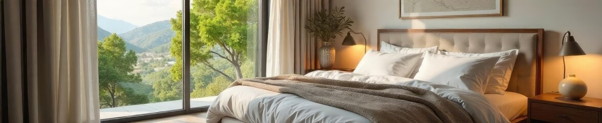 Serene bedroom interior, perfect for restful sleep Soft lighting, plush bedding, and calming decor create a tranquil atmosphere conducive to relaxation and peaceful slumber , restful, luxury