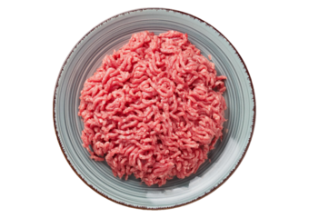 ground pork top view full length isolated on white background