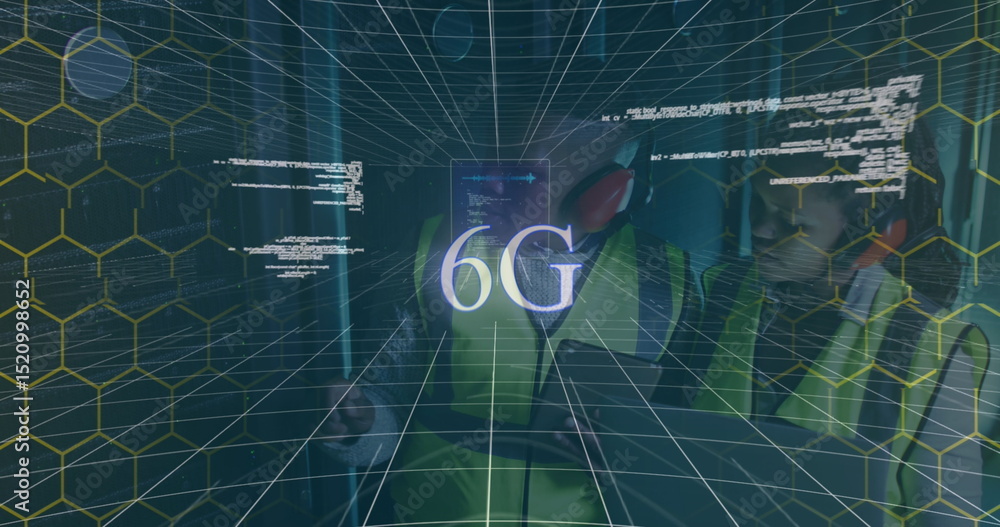 Poster image of 6g generation text and data processing over dark background
