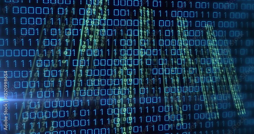 Poster image of data processing over black background
