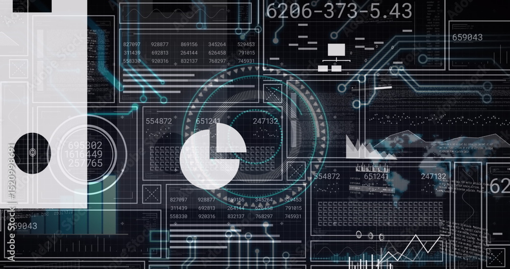 Poster image of data processing over dark background