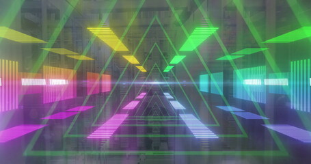 Image of geometrical shapes over server room
