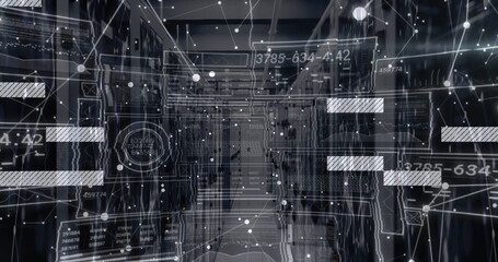 Image of data processing over server room