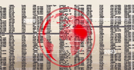 Image of globe and data processing over cityscape