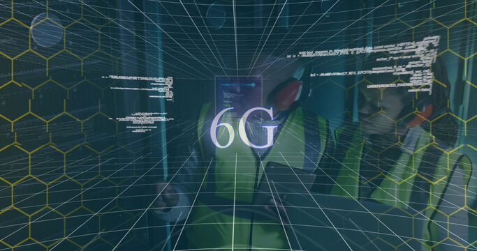 Image of 6g generation text and data processing over dark background