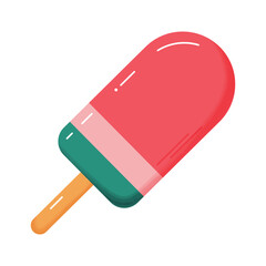 Summer cute ice cream  in red, green, pink colours isolated on transparent background with watercolour texture.  Summer food. Ice cream icon.  Cartoon flat style. Design element for web. Vector 
