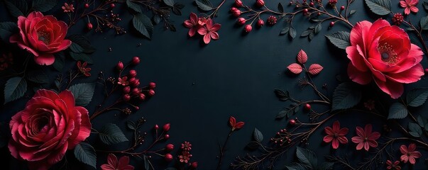 Intricate dark floral wallpaper with dramatic shadows creates a gothic, mysterious ambiance perfect for interior design inspiration Elegant, moody, and sophisticated , luxury, deep, leaves