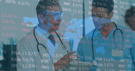 Image of data processing over group of diverse doctors