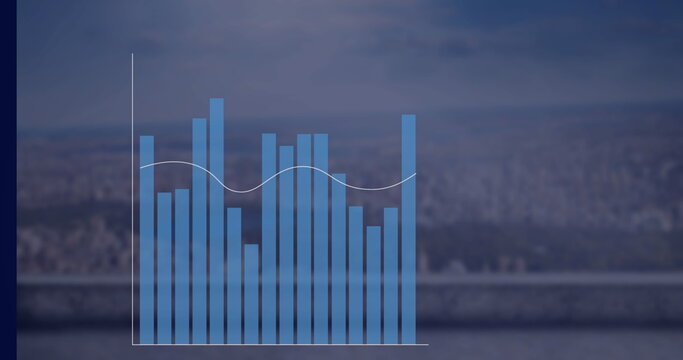 Image of financial graph over cityscape