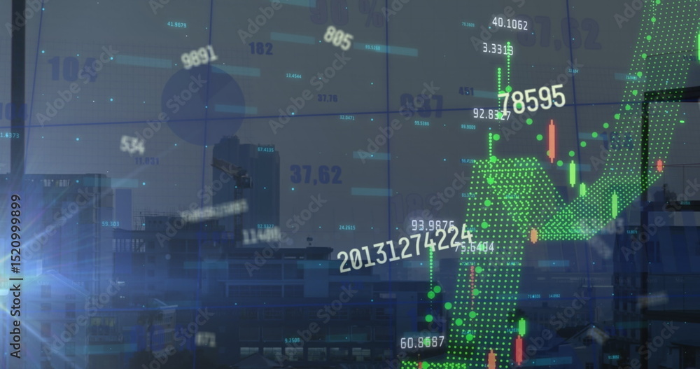 Poster image of data processing over cityscape