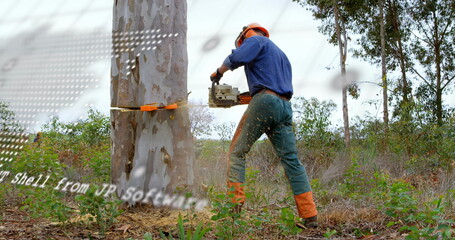 Image of digital interface over lumberjack