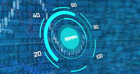 Image of speedometer over data processing