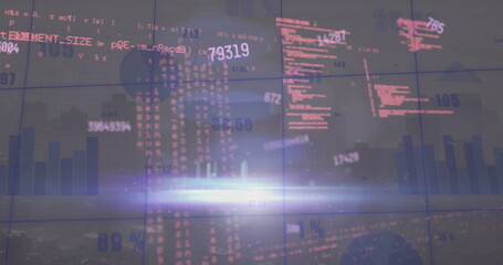 Image of data processing over cityscape