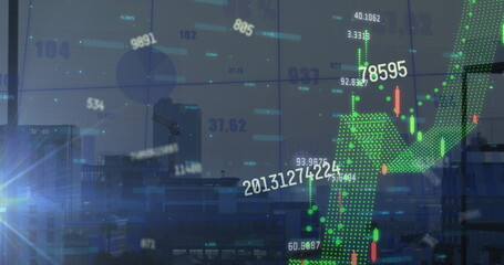 Image of data processing over cityscape