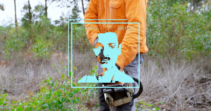 Image of digital interface over lumberjack