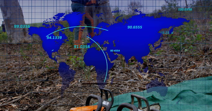 Image of world map over lumberjack - Powered by Adobe