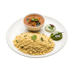 Upma with Sambar and Chutney isolated on a transparent background 