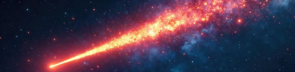 Spectacular view of a blazing comet streaking across the night sky, leaving a vibrant trail of cosmic dust and gas A breathtaking celestial event captured with stunning clarity , vibrant, light