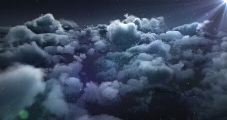 Image of clouds and dots moving over dark sky