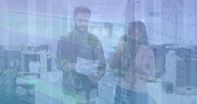 Image of data processing over diverse coworkers in office