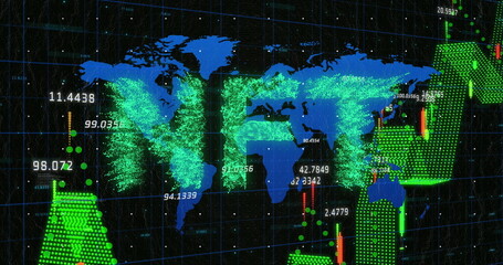 Image of data processing and nft text over black background