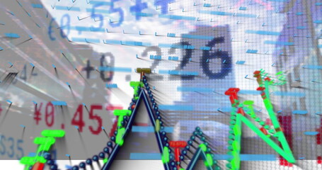 Image of data processing over cityscape