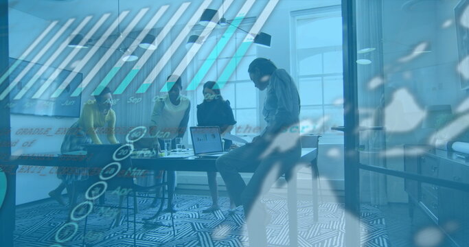 Image of financial data processing over diverse business people in office - Powered by Adobe