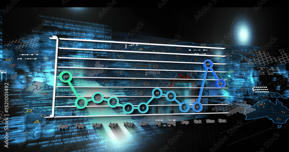 Poster image of networks of connections with digital icons over data processing