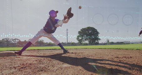 Image of data processing over diverse female baseball players