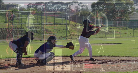 Image of data processing over diverse female baseball players