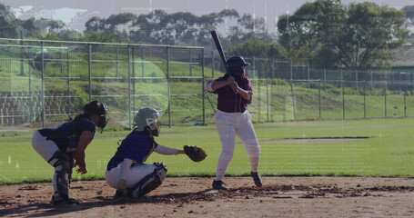 Image of data processing over diverse female baseball players