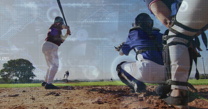 Image of data processing over caucasian baseball players