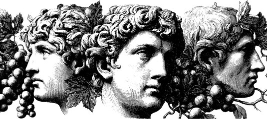 Classical statues engraving set with detailed facial features for artistic design