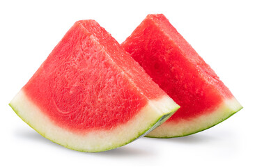 Watermelon triangle slices without seeds isolated on white background. Clipping path.
