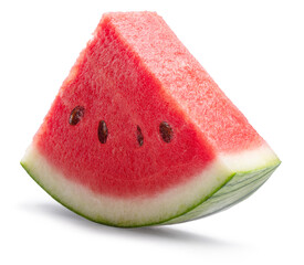 Watermelon triangle slice with seeds isolated on white background. Clipping path.