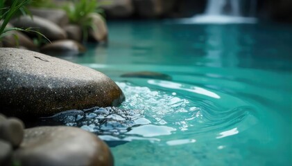 Serene, slow-motion footage of crystal-clear water flowing over smooth stones, creating a gentle, calming ripple effect Perfect for relaxation, meditation, and spa themes , crystal, background, brook