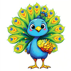Fototapeta premium Cute Cartoon Peacock vector illustration isolated