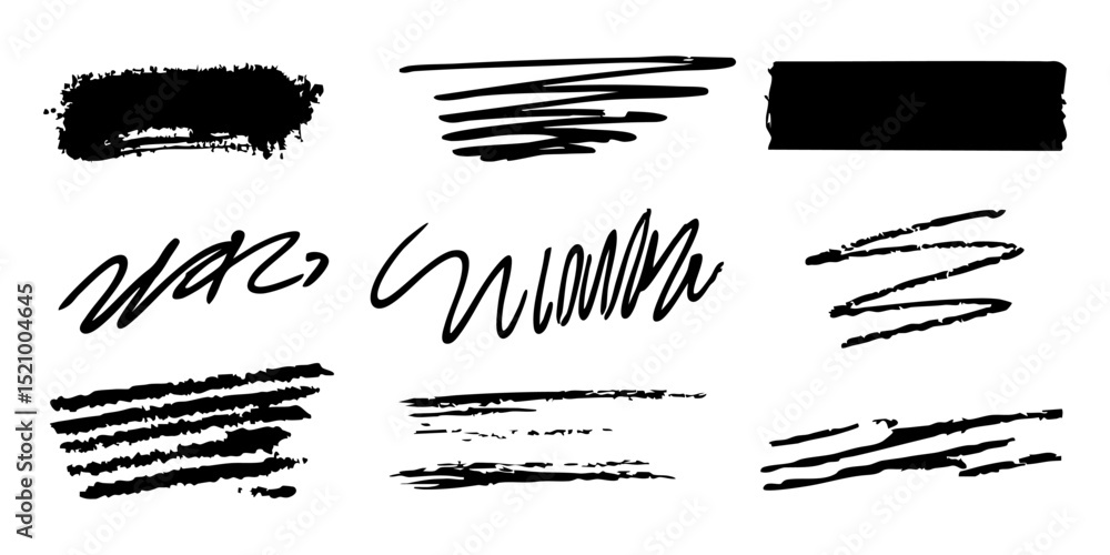 Poster ink brush stroke and scribble set. artistic expression and design elements collection. isolated vect