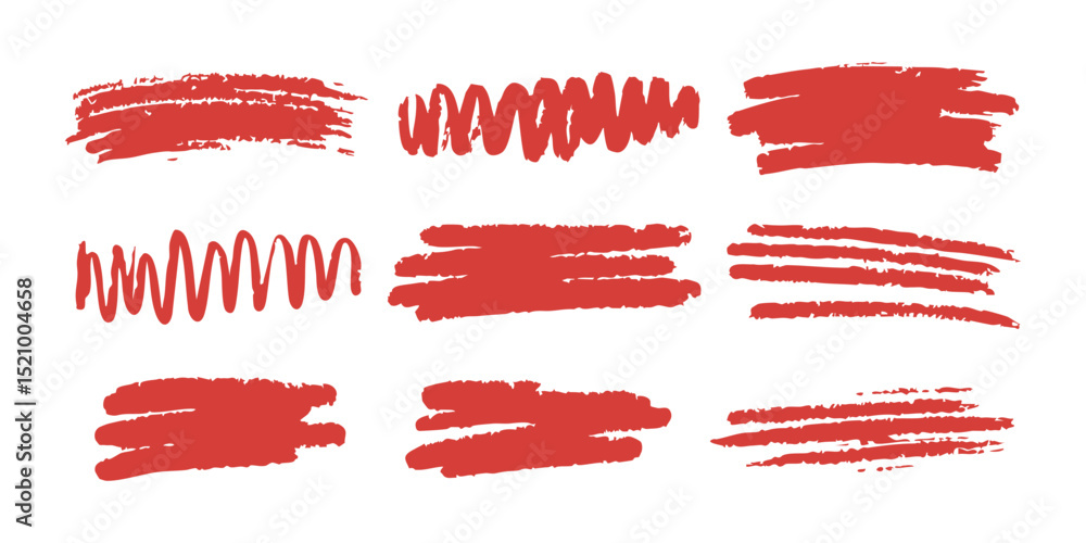 Poster red brush stroke and scribble set. artistic design elements collection. isolated vector illustration
