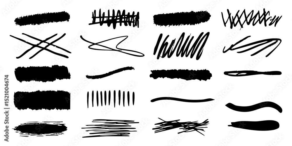 Poster abstract brush stroke and scribble set. artistic expression and design elements collection. isolated