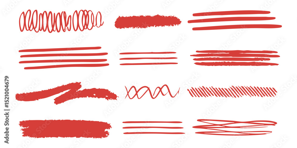 Poster red hand-drawn line and scribble set. creative design elements collection. isolated vector illustrat