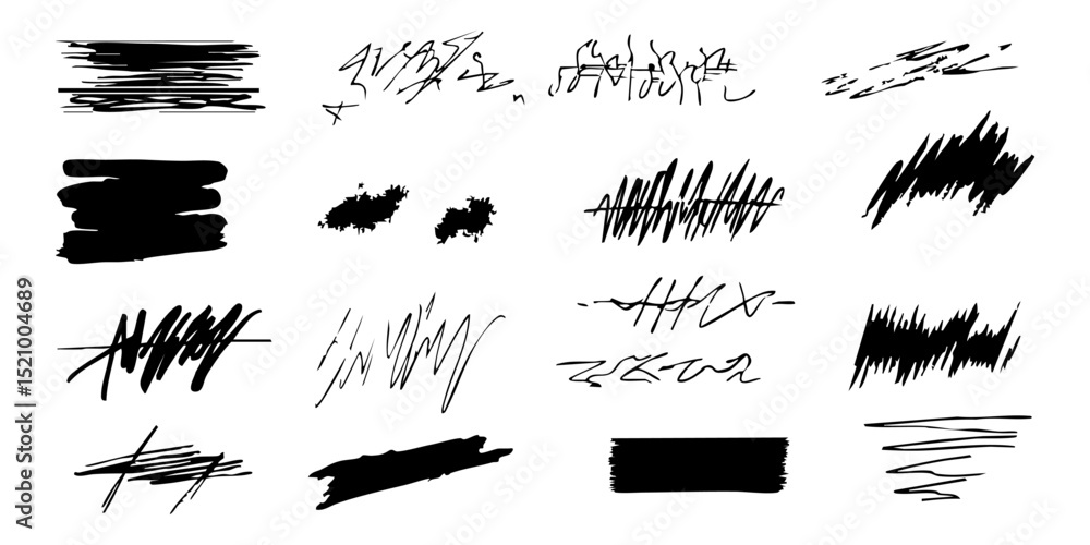 Poster abstract scribble and brush stroke set. creative expression and design elements collection. isolated