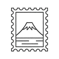Simple stamp design featuring mountain landscape, reminiscent of iconic natural scenery. This illustration captures essence of travel and exploration, evoking sense of adventure and appreciation